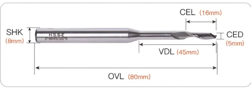 Copy Router Bits 5mm Long Series 8mm Shank HSS Copy Router Bit for Aluminium