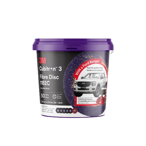 125mm x 36 Grit 3M Cubitron 3 1182C Purple Fibre Disc - Bucket of 50 with 5 Free Cutting Discs & Backing Pad